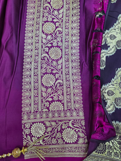 Purple Zarkan Swarovski Banarasi Katan Saree
