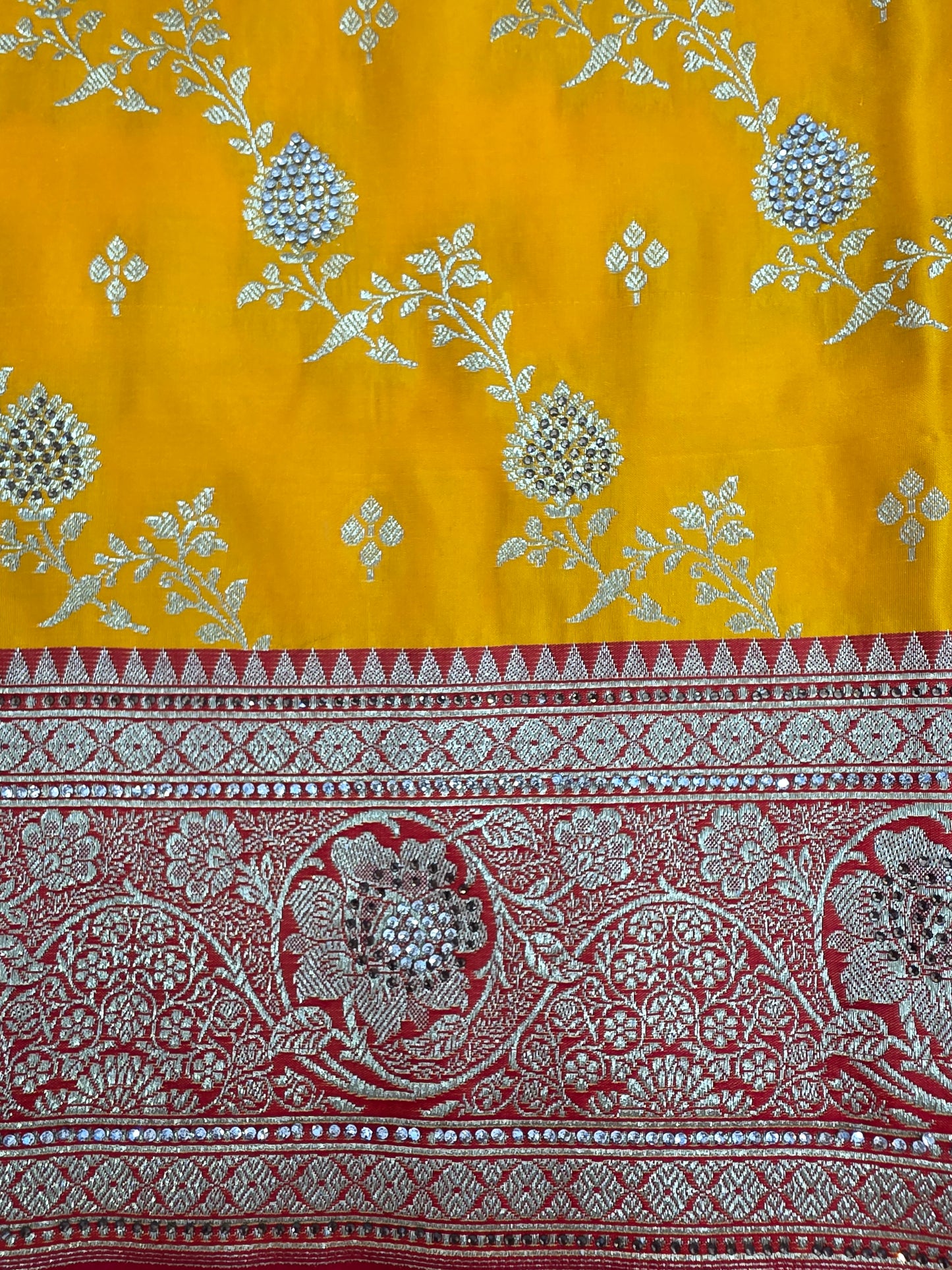 Gold Zarkan Swarovski Banarasi Saree