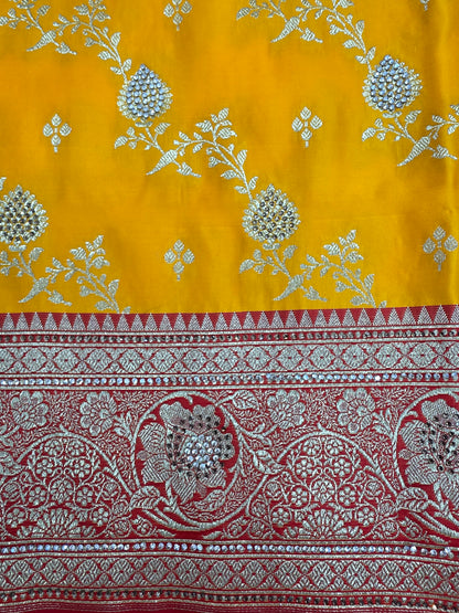 Gold Zarkan Swarovski Banarasi Saree
