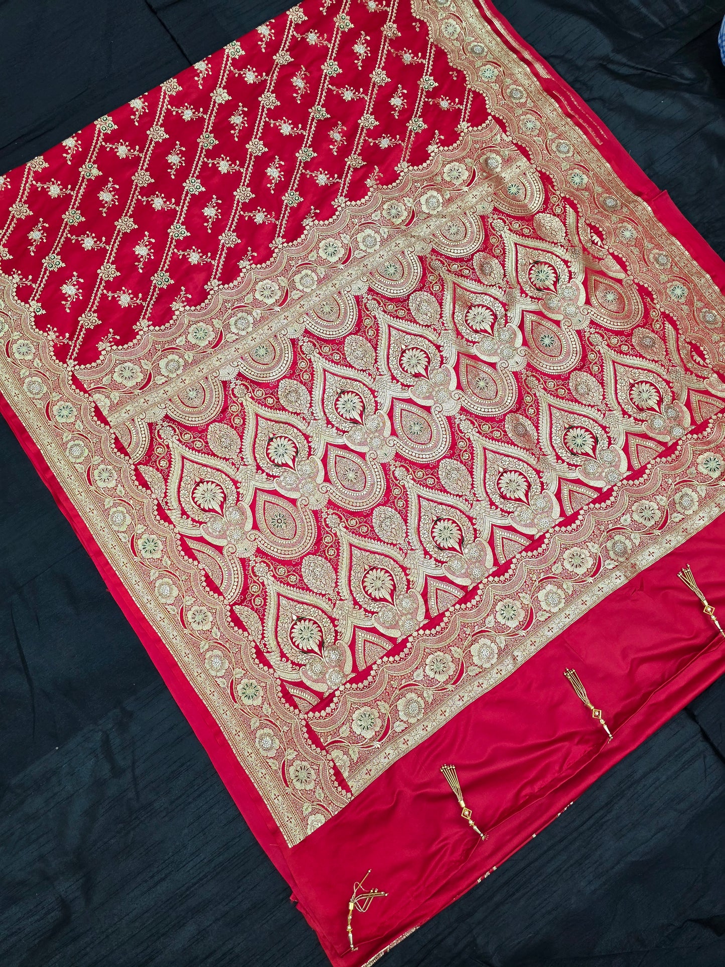 Red Zardozi Zarkan Moti Banarasi Saree