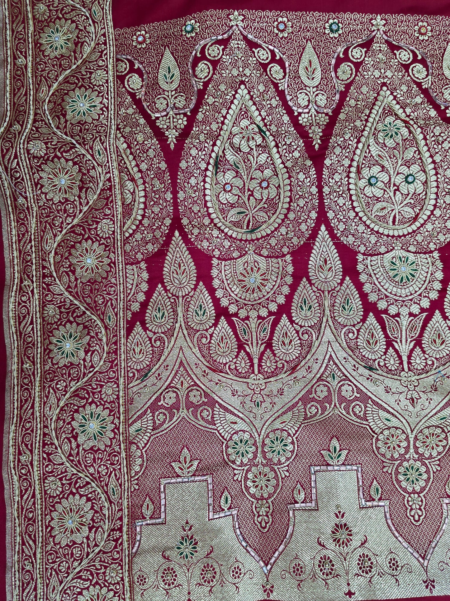 Maroon Zardozi Zarkan Banarasi Katan Saree
