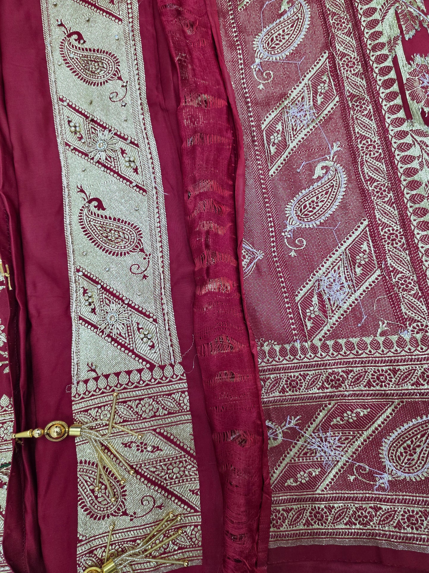 Maroon Zardozi Zarkan Banarasi Katan Saree