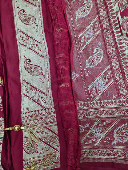 Maroon Zardozi Zarkan Banarasi Katan Saree