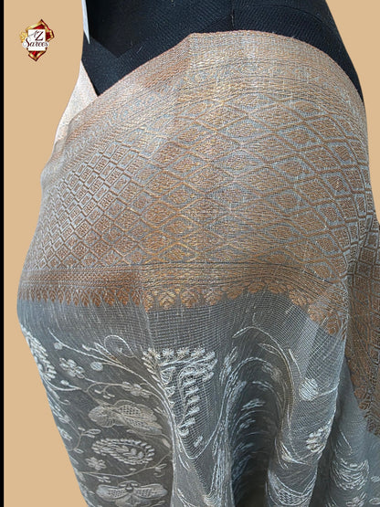 Grey Banarasi Embroidery Saree