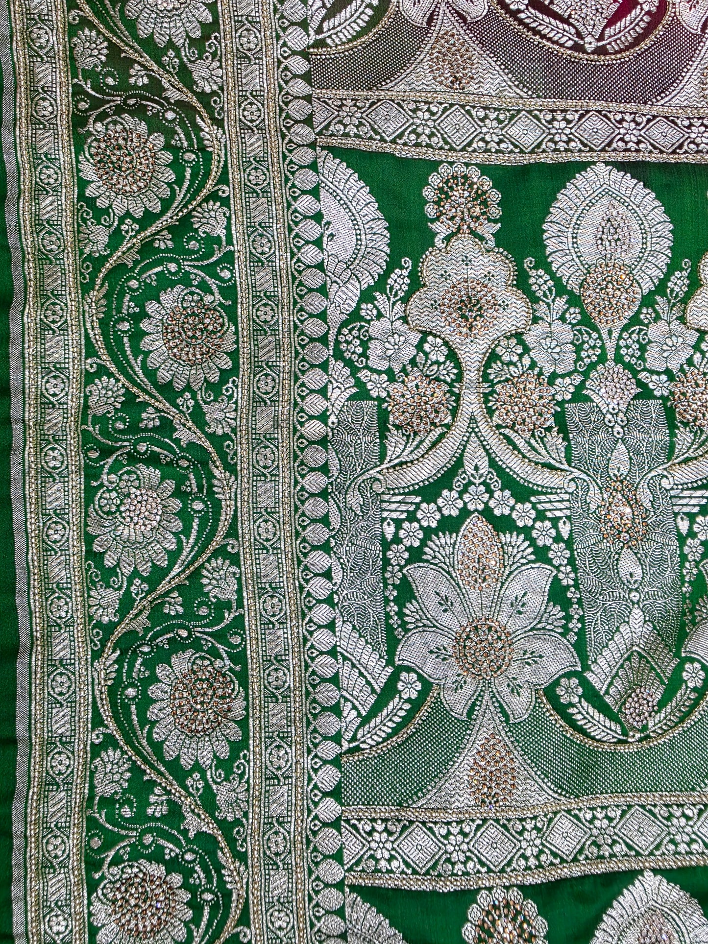 Maroon Zarkan Moti Banarasi Silk Saree