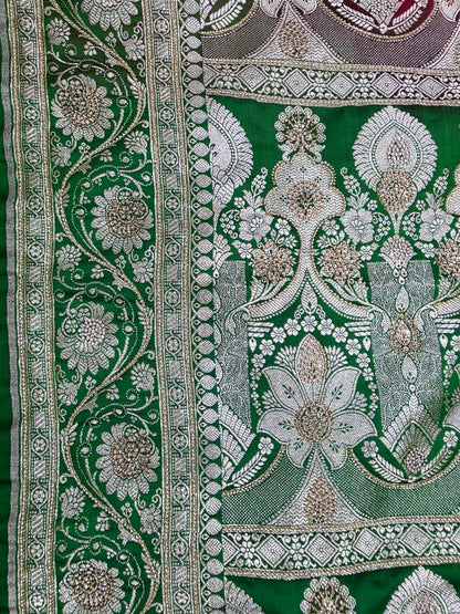 Maroon Zarkan Moti Banarasi Silk Saree