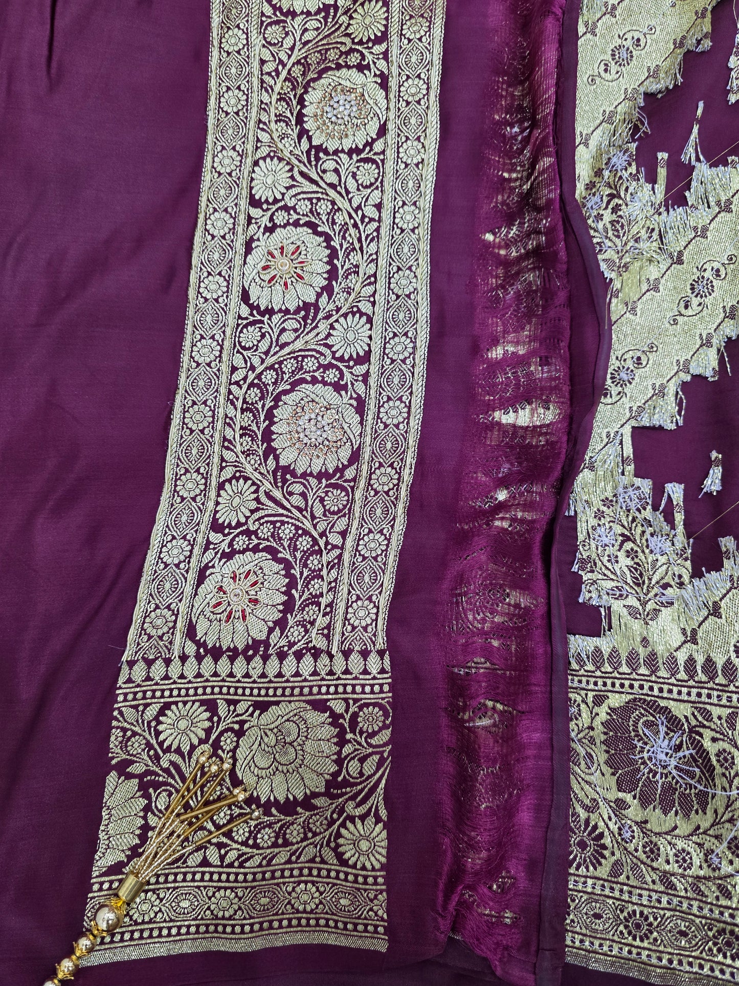 Wine Zardozi Zarkan Banarasi Katan Saree