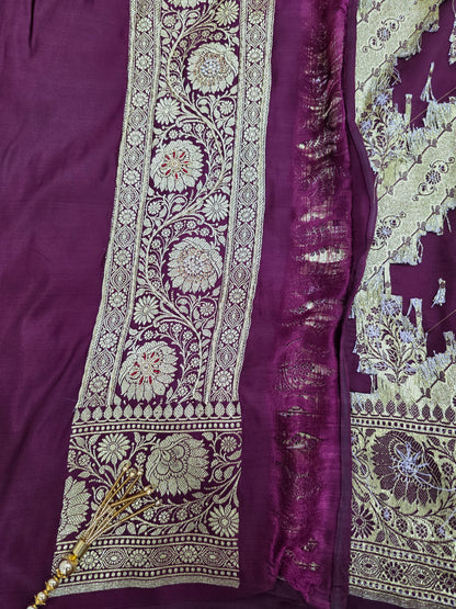 Wine Zardozi Zarkan Banarasi Katan Saree