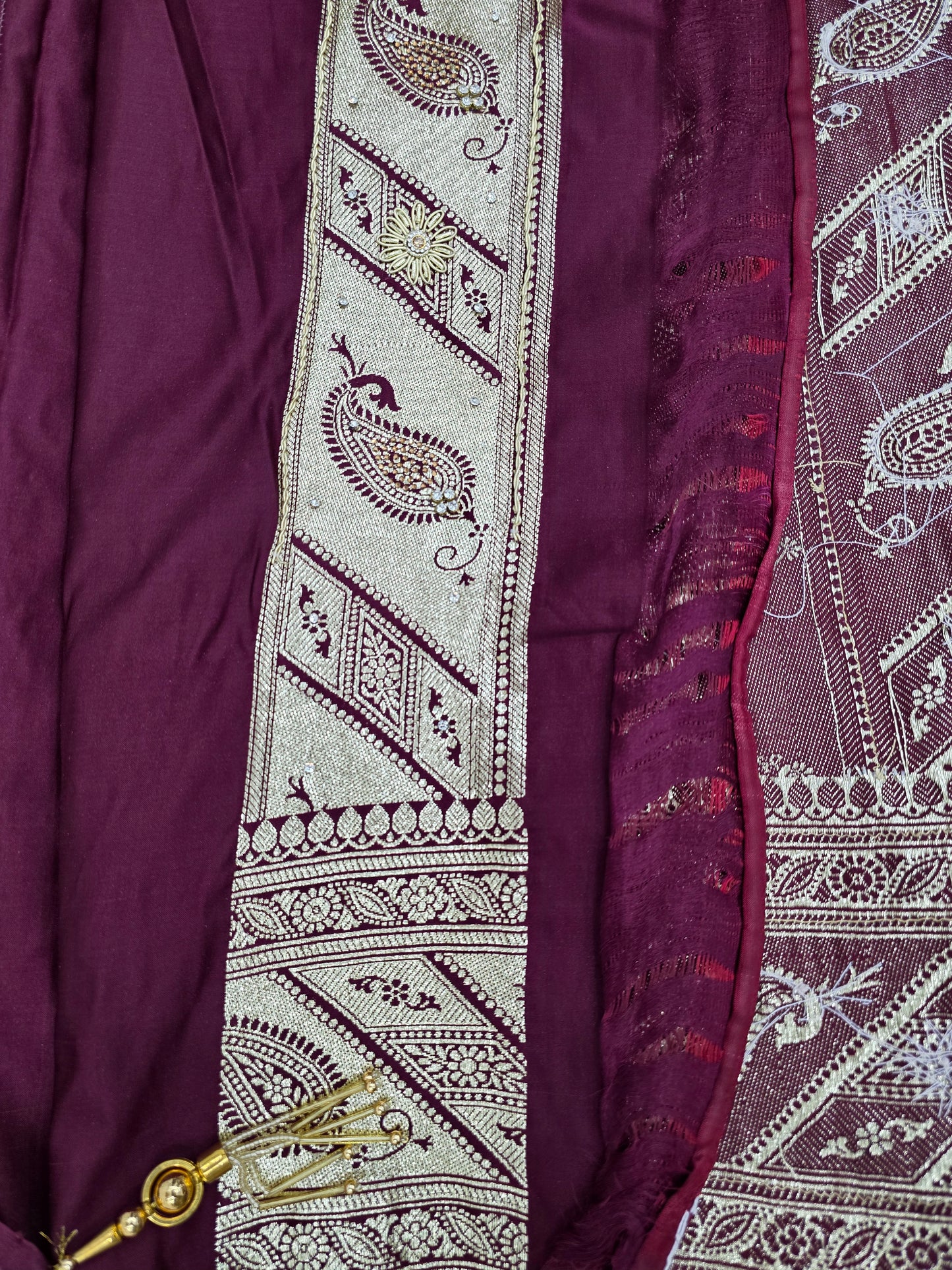 Wine Zardozi Zarkan Banarasi Katan Saree