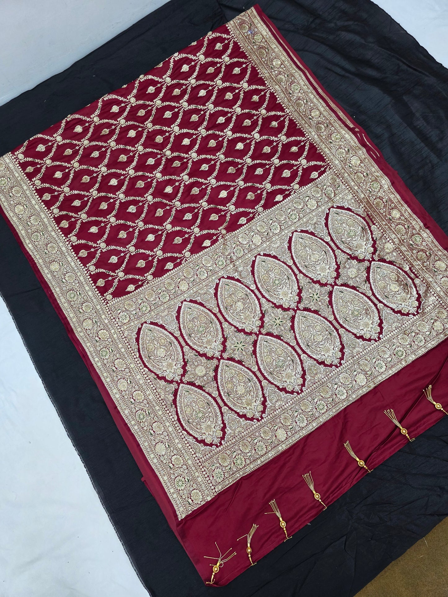 Maroon Zardozi Zarkan Banarasi Katan Saree