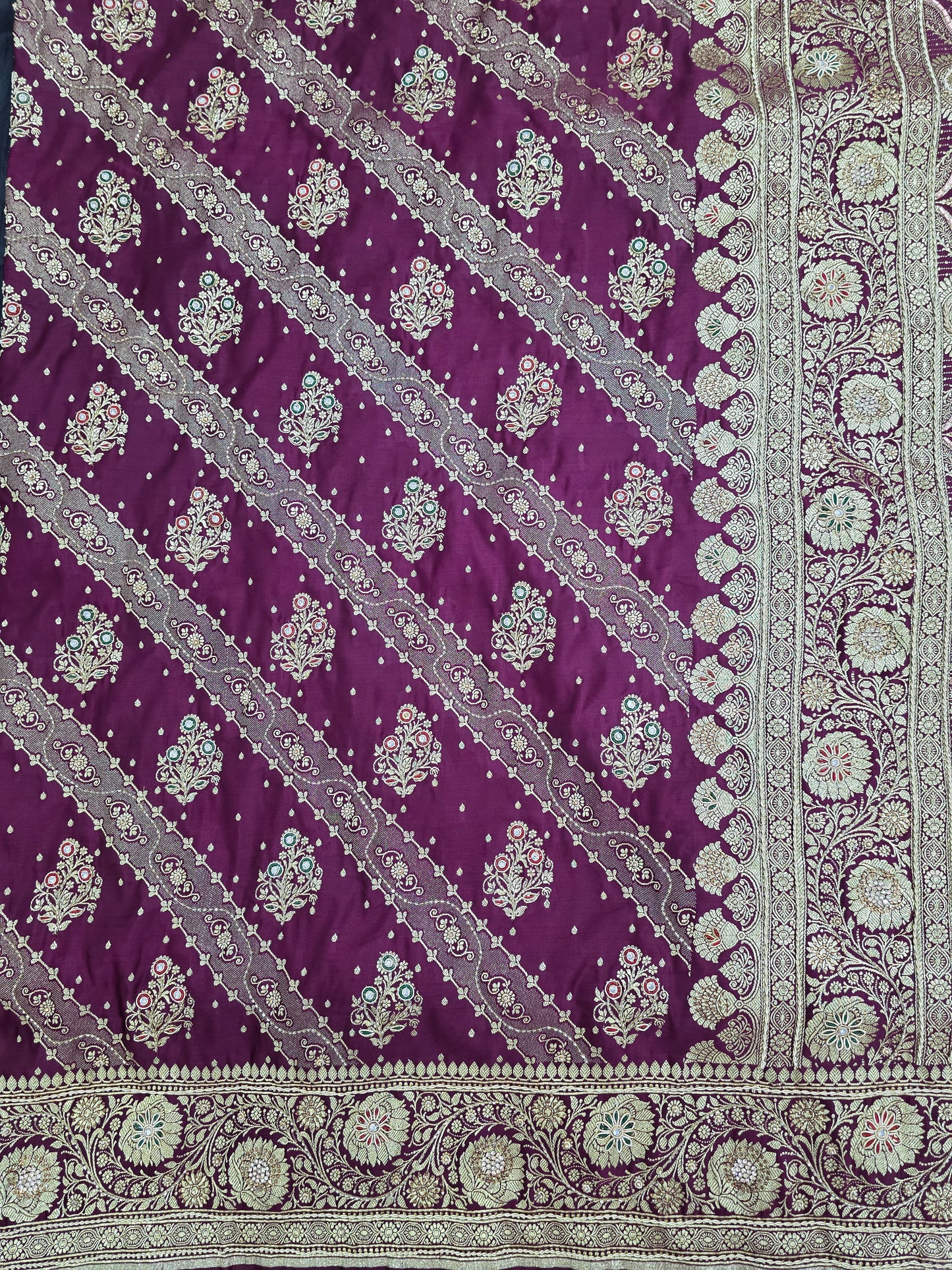 Wine Zardozi Zarkan Banarasi Katan Saree