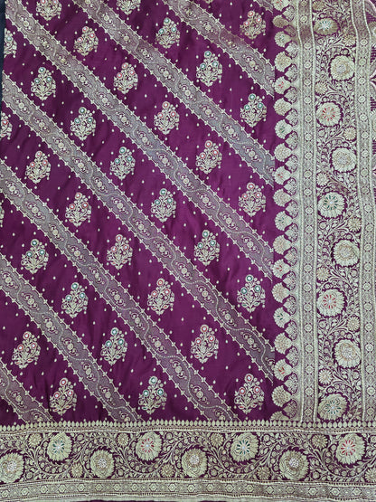 Wine Zardozi Zarkan Banarasi Katan Saree