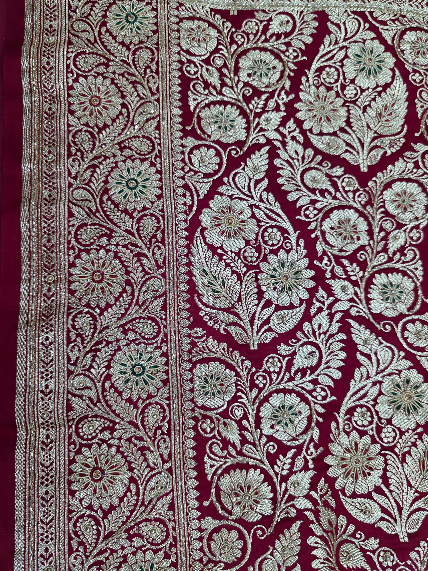 MAROON Zardozi Moti Banarasi Saree