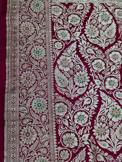 MAROON Zardozi Moti Banarasi Saree