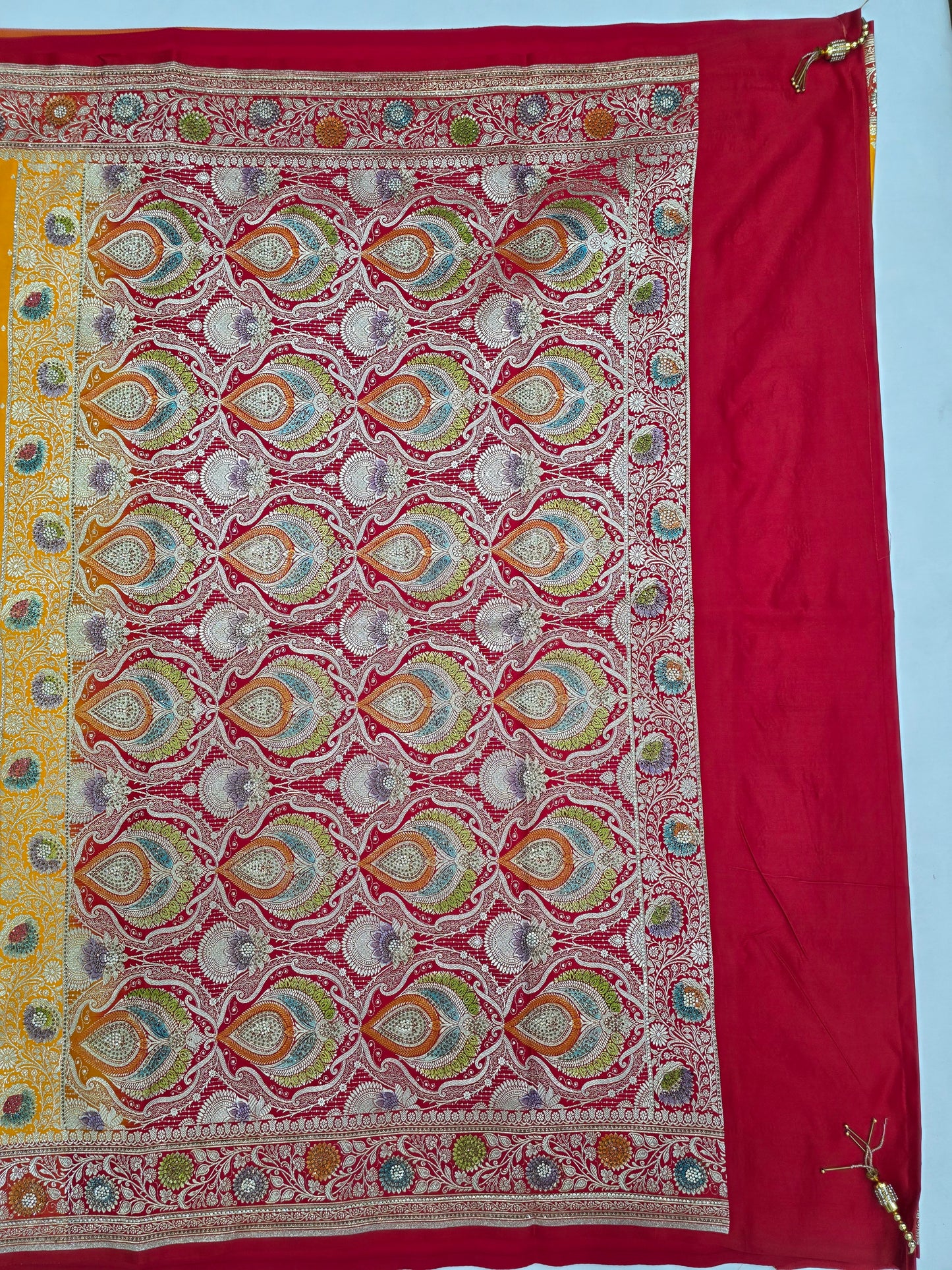 Gold Mina Kari Zarkan Swarovski Banarasi Saree