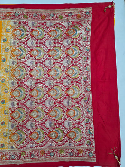 Gold Mina Kari Zarkan Swarovski Banarasi Saree