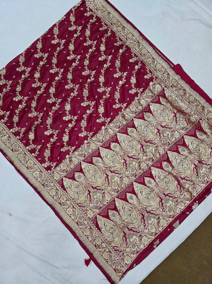 Maroon Zardozi Stone Banarasi Saree