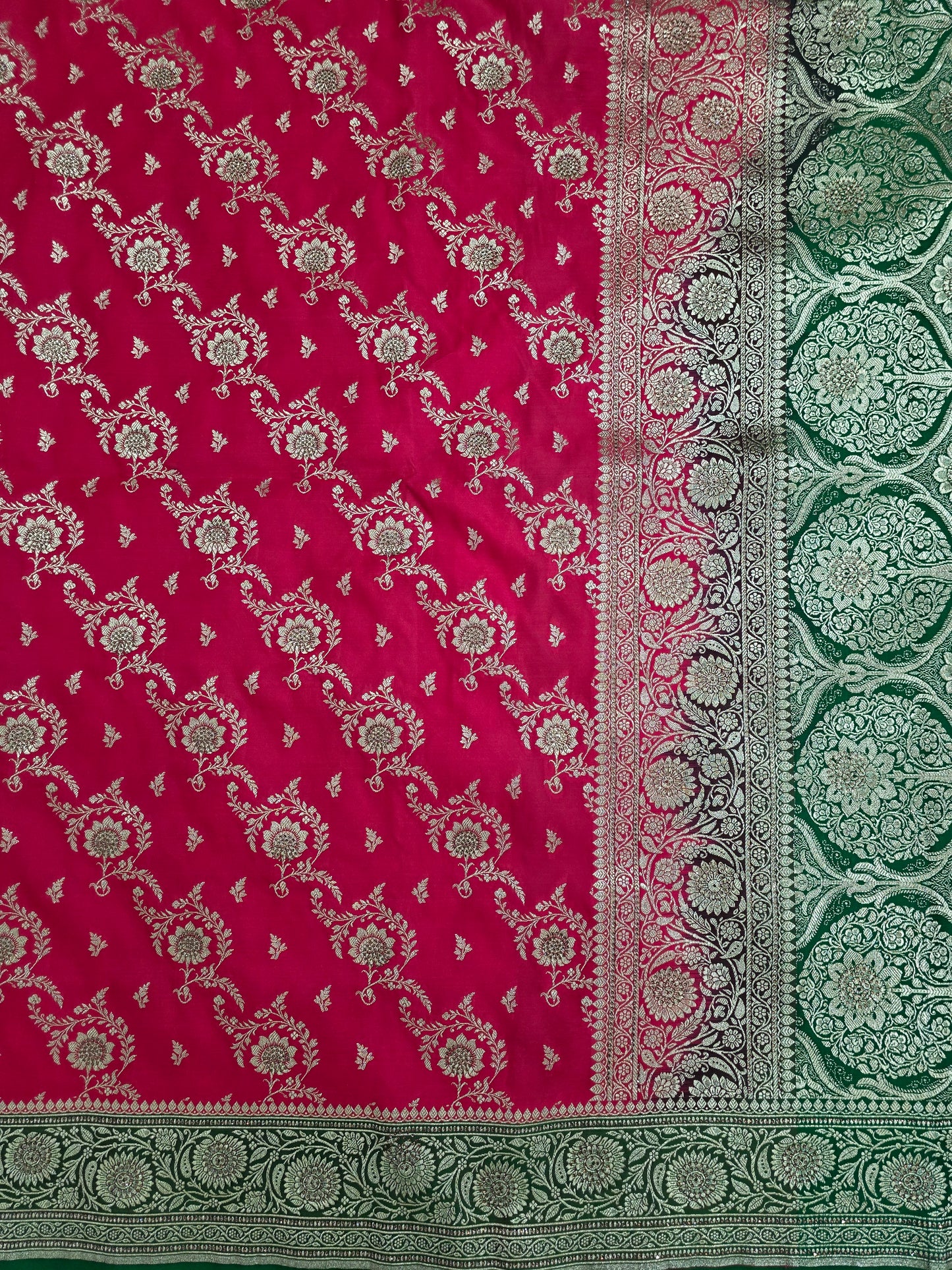 Red Swarovski Banarasi katan silk Saree