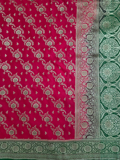 Red Swarovski Banarasi katan silk Saree