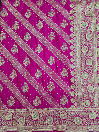 Pink Zardozi Zarkan Banarasi Katan Saree