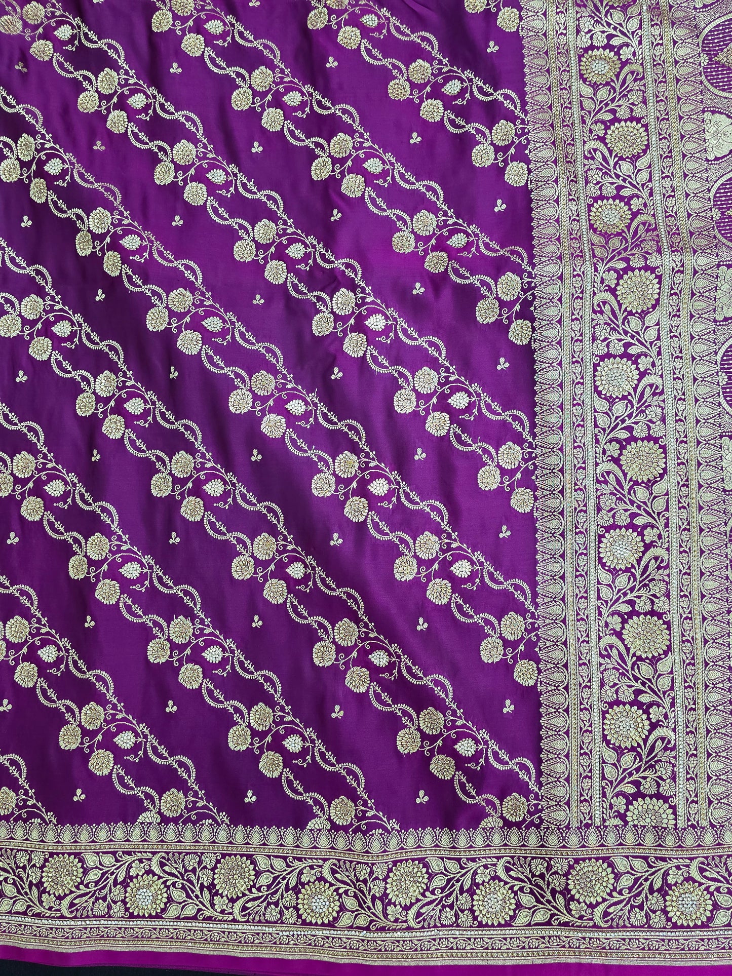 Purple Zarkan Swarovski Banarasi Katan Saree