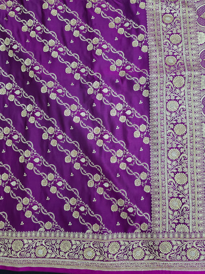 Purple Zarkan Swarovski Banarasi Katan Saree