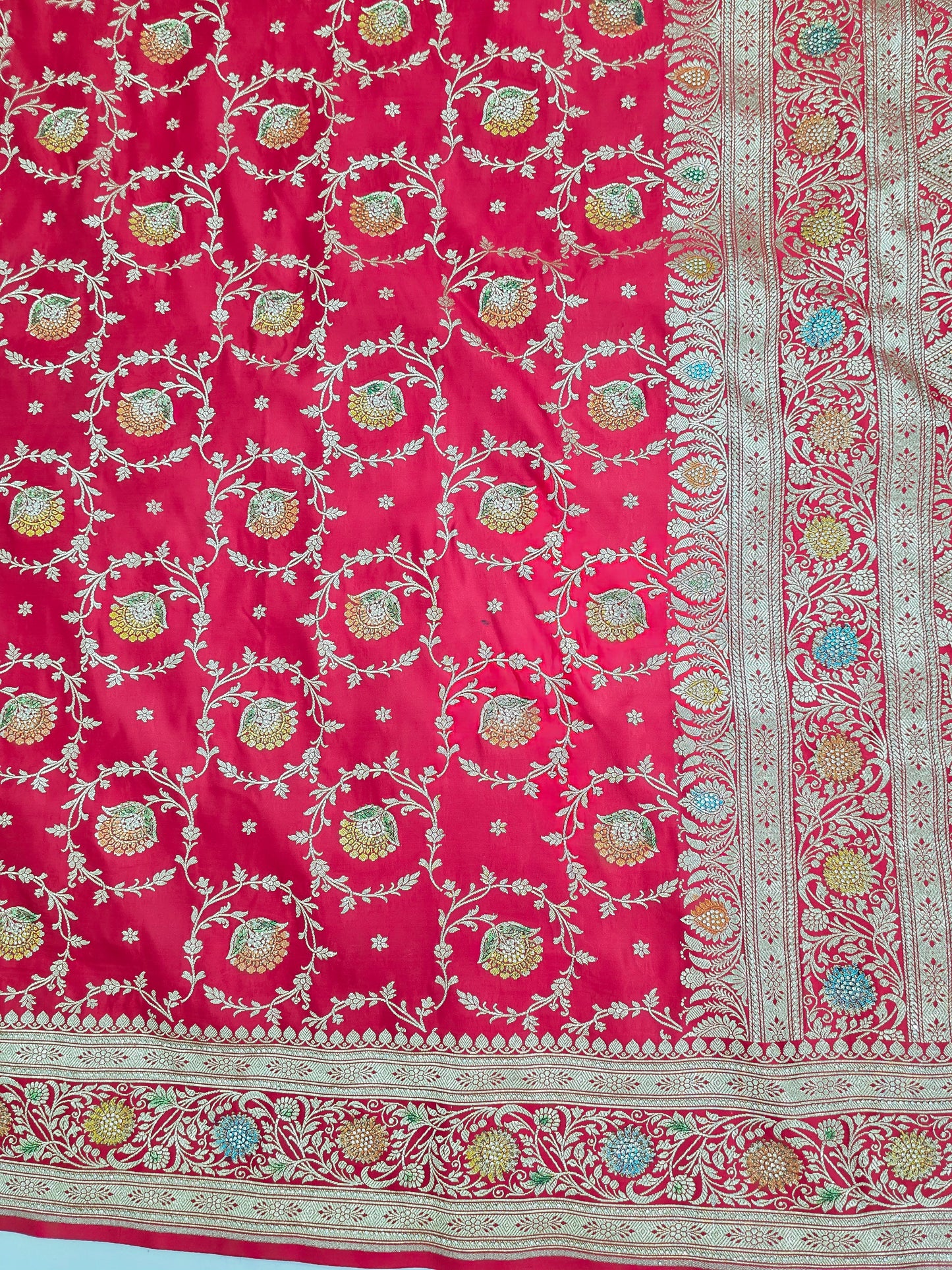 Red Zarkan swarovski Banarasi Katan Saree