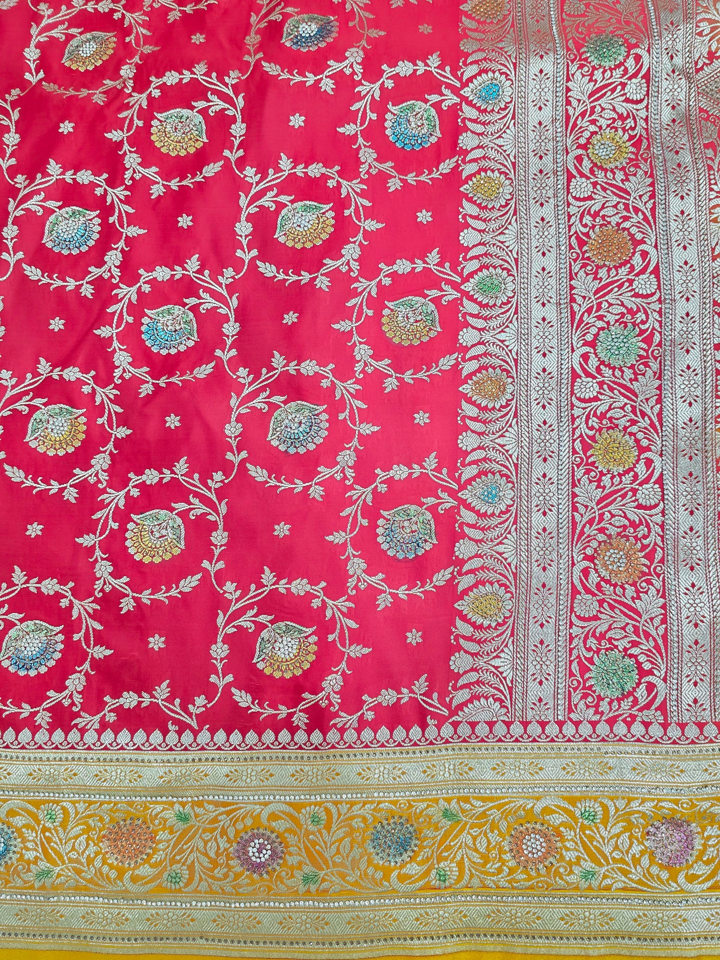 Red Zarkan Swarovski Banarsi Katan Saree