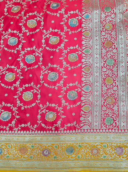 Red Zarkan Swarovski Banarsi Katan Saree