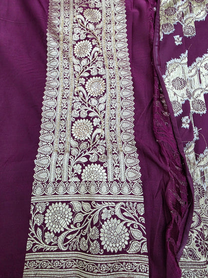 Wine Zarkan Moti Banarasi Silk Saree