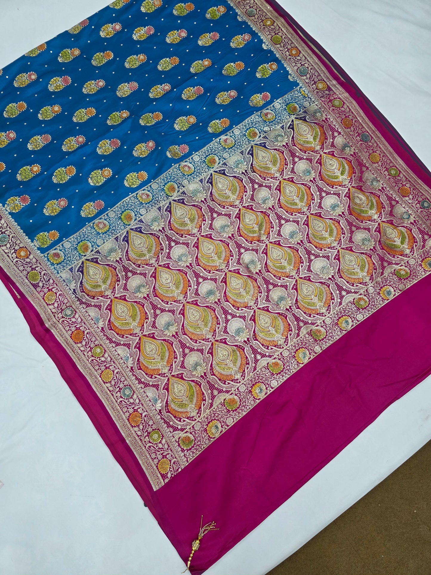 Firozi Blue Mina Kari Zarkan Swarovski Banarasi Saree