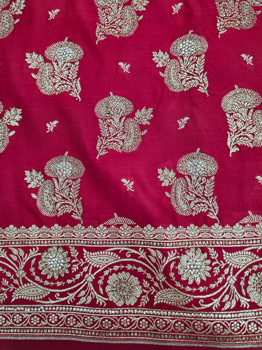 Red Zarkan Swarovski Banarasi Saree