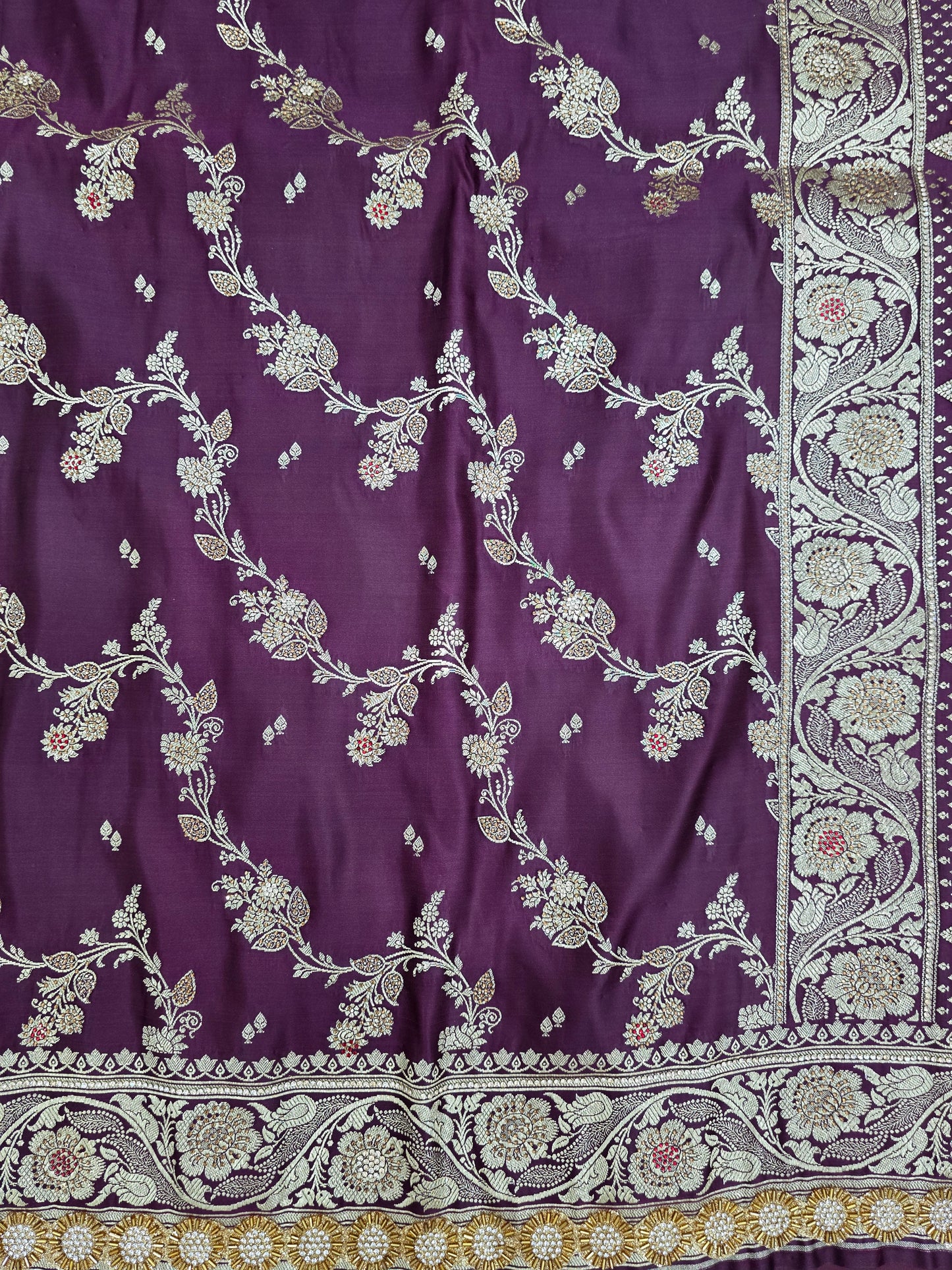 Wine Zarkan Swarovski Banarasi Katan Saree