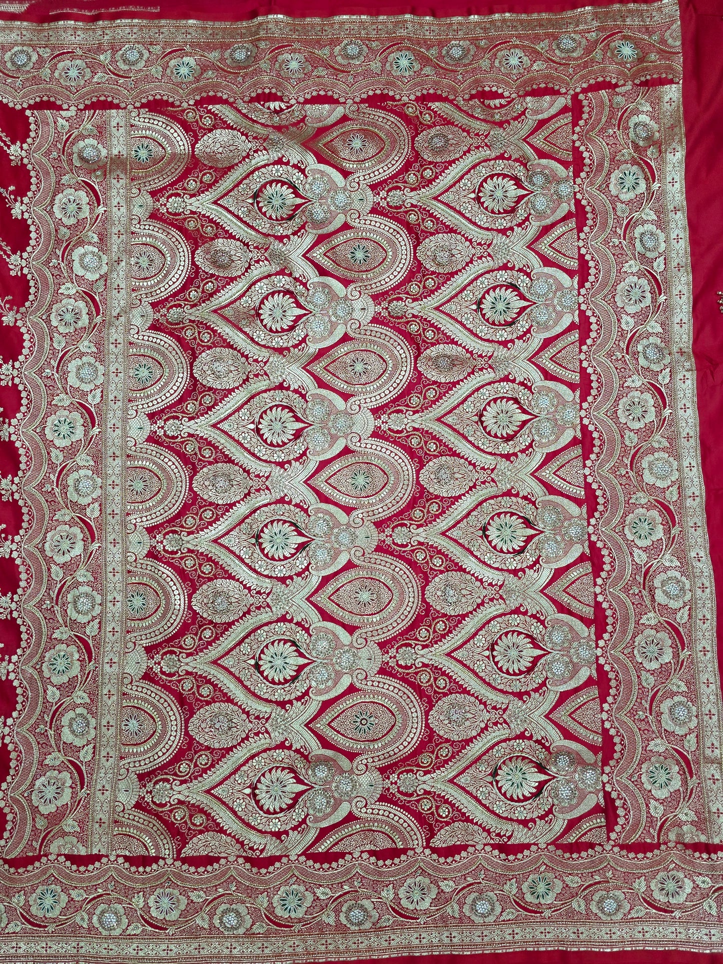 Red Zardozi Zarkan Moti Banarasi Saree
