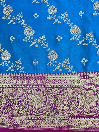 Firozi Blue Zarkan Swarovski Banarasi Saree