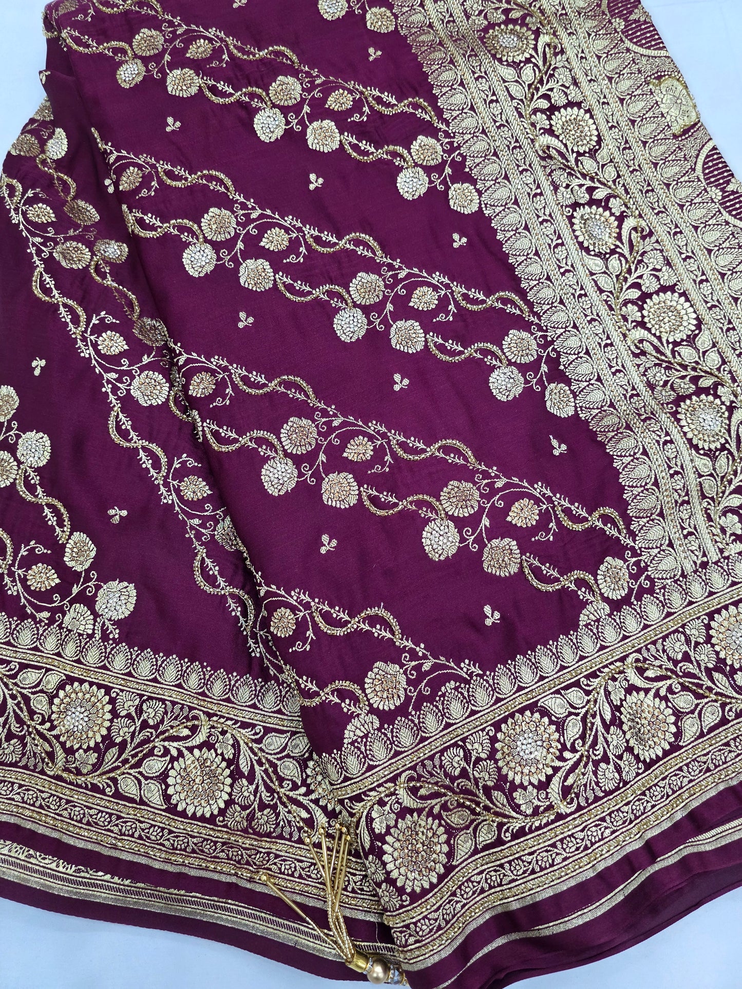 Wine Zarkan Moti Banarasi Silk Saree
