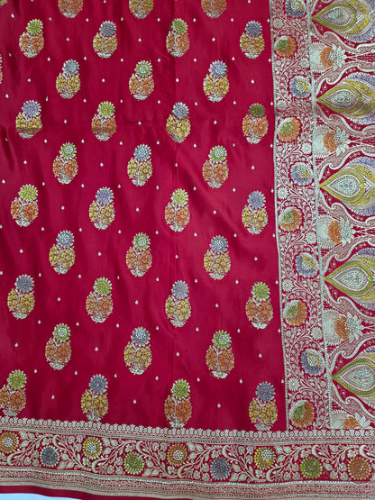 Red Mina Kari Zarkan Swarovski Banarasi Saree