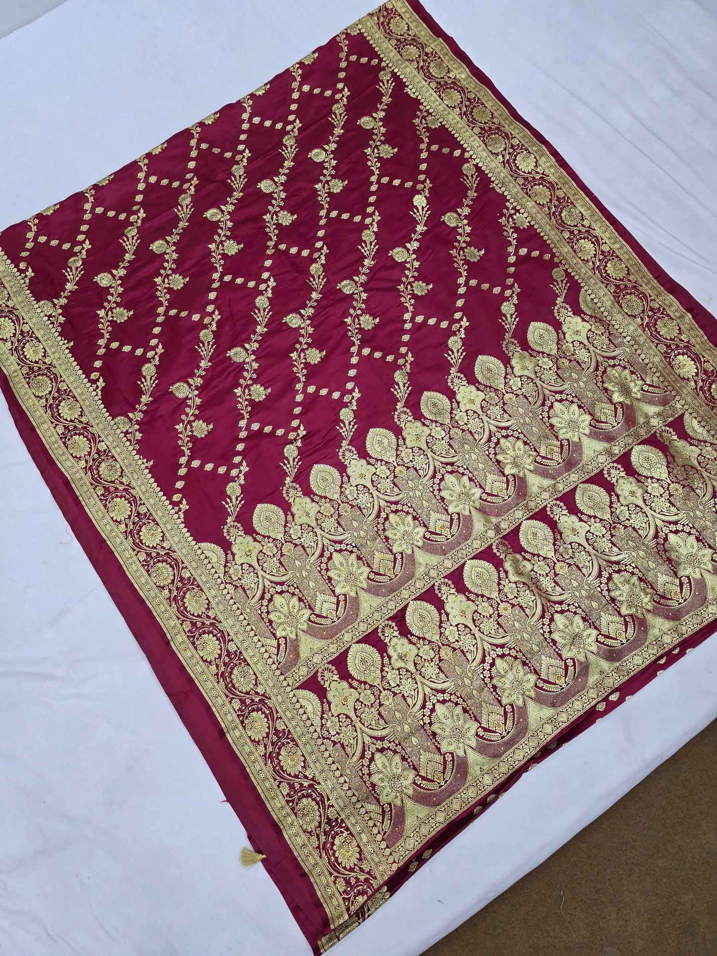 Maroon Moti Banarasi Saree