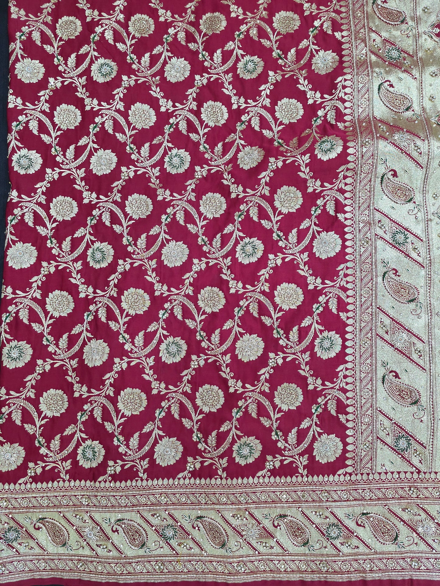 Maroon Zardozi Zarkan Banarasi Katan Saree