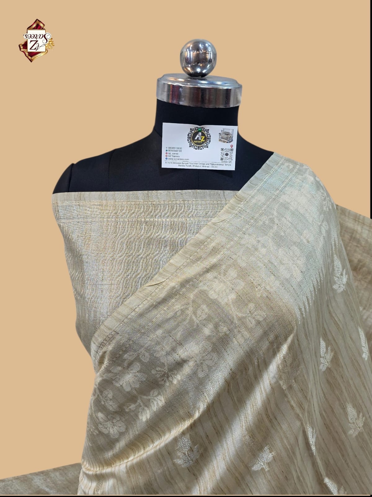 Cream Banarasi Ghicha Silk Saree