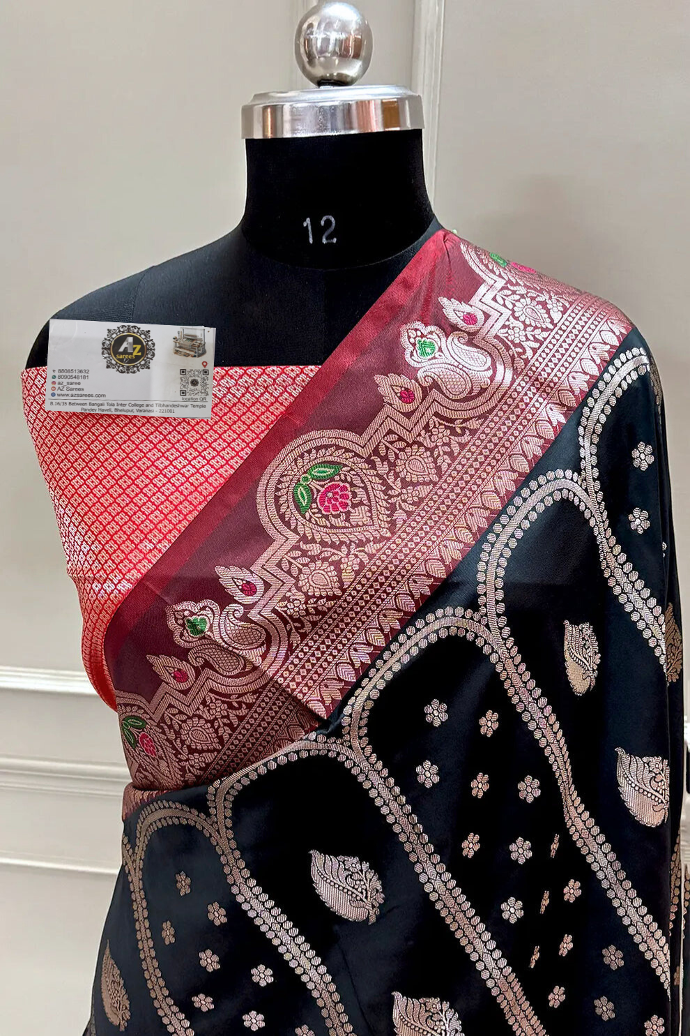 Black and Red banarasi silk saree