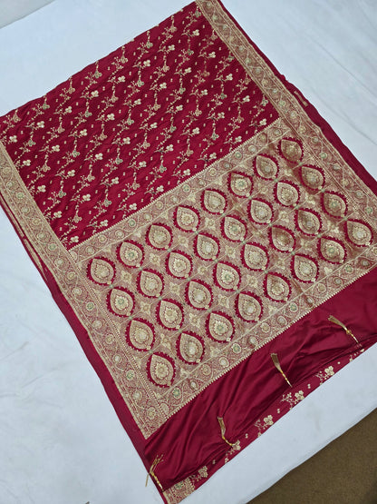Maroon Zardozi Zarkan Banarasi Saree
