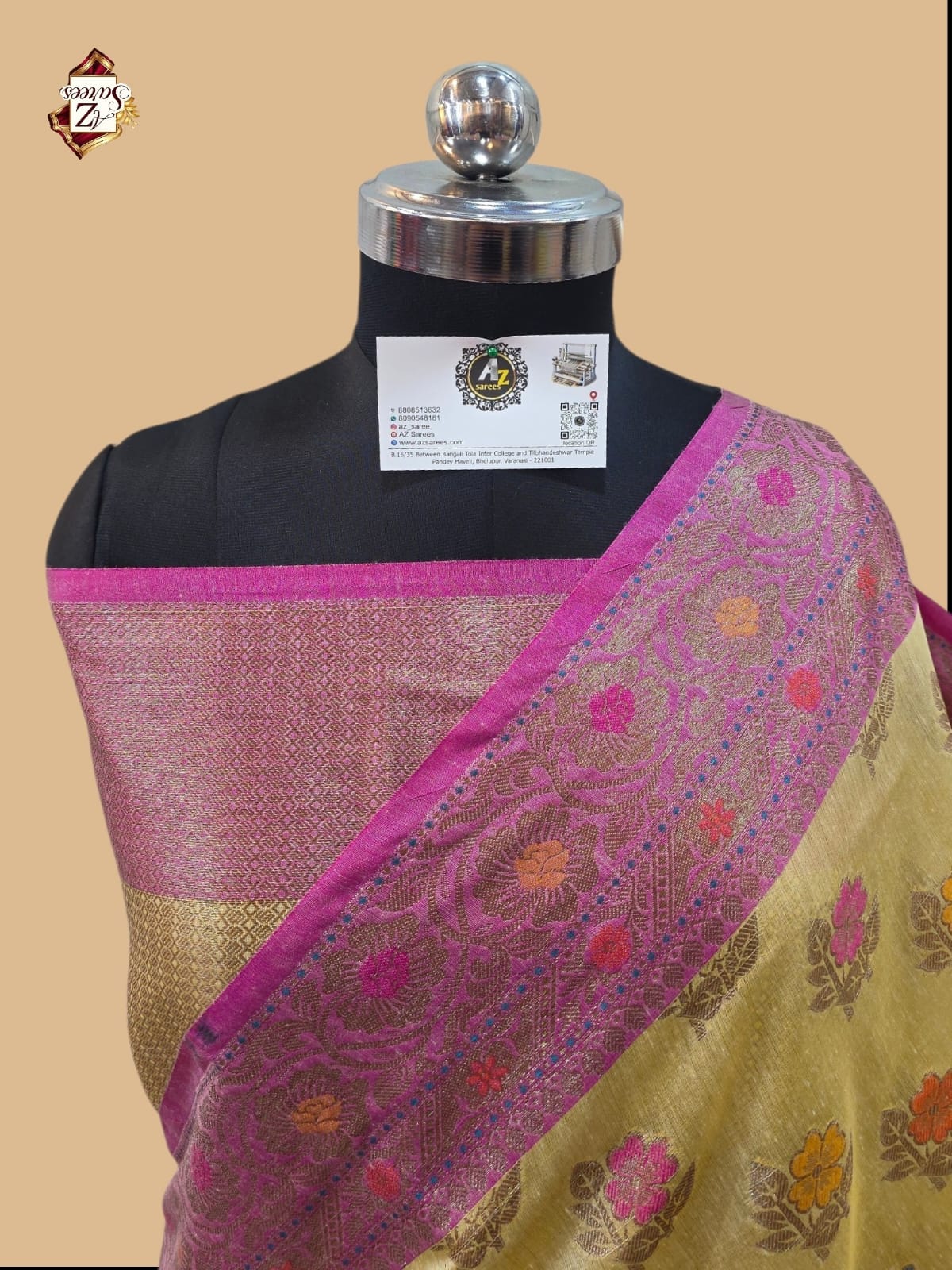 Cream Banarasi Silk Saree