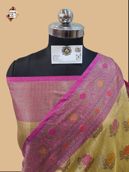 Cream Banarasi Silk Saree