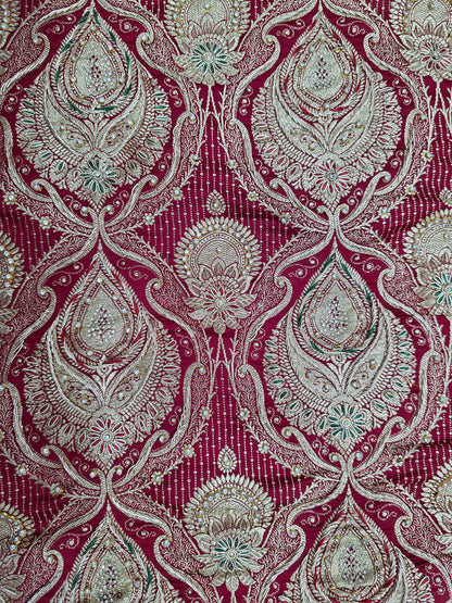Maroon Zardozi Zarkan Banarasi Katan Saree