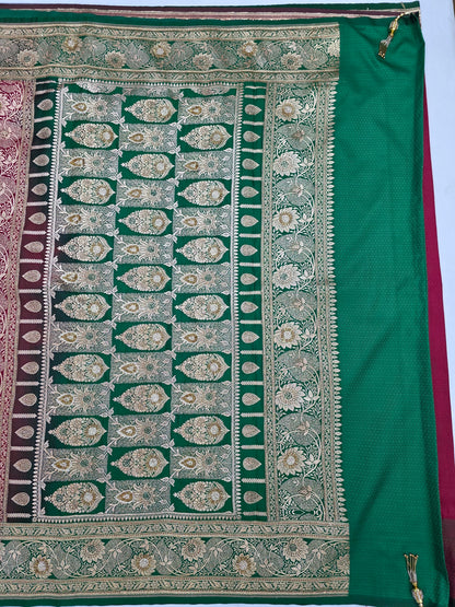 Maroon Zarkan Swarovski Banarasi Saree