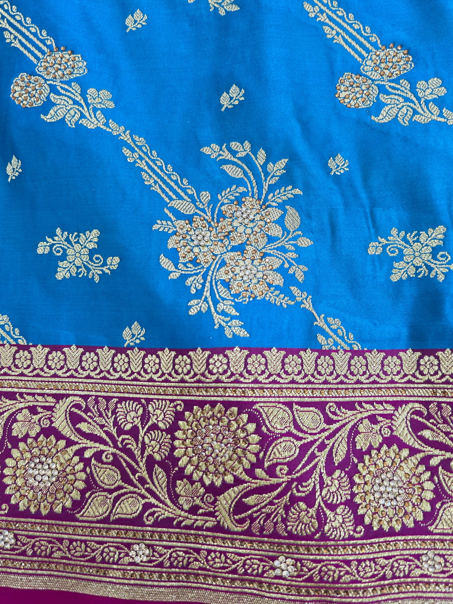 Blue Zarkan Swarovski Banarasi Katan Saree