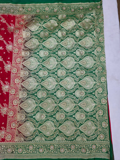 Red Zarkan Moti Banarasi Saree