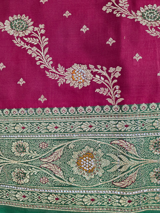 Maroon Zarkan Swarovski Banarasi katan saree