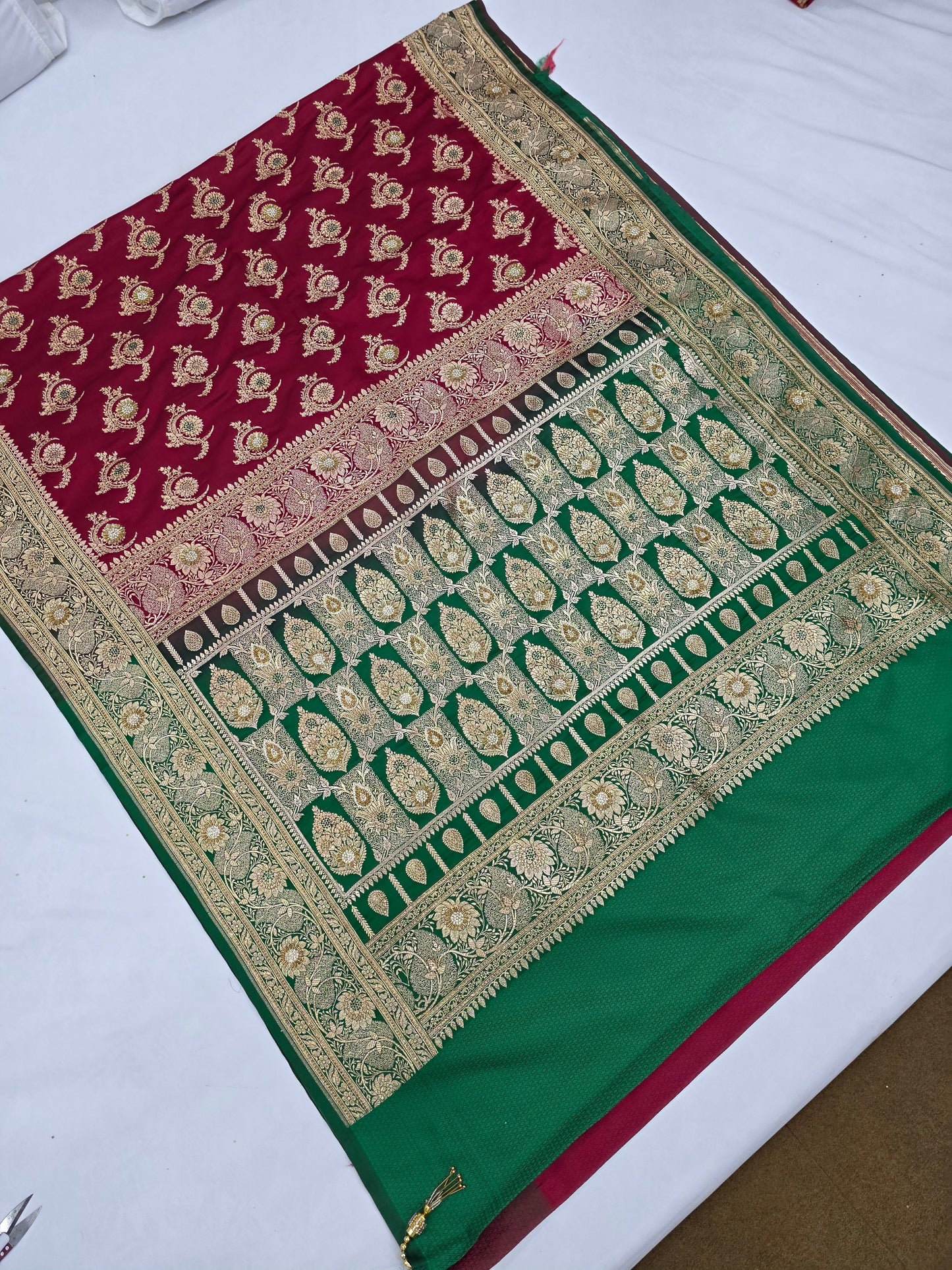 Maroon Zarkan Swarovski Banarasi Saree